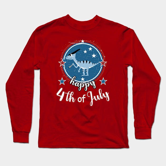 Happy 4th of July with Cute Dinosaur For Kids Long Sleeve T-Shirt by Cute Pets Graphically